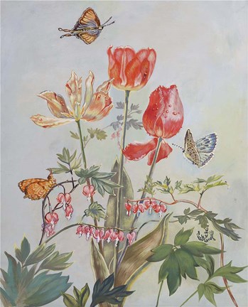 Framed Bleeding Hearts And Tulips Print