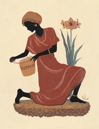 Framed Kneeling Left Weaving Basket - Orange Dress Print