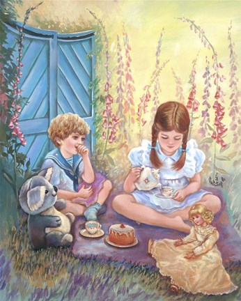 Framed Foxglove Tea Party Print