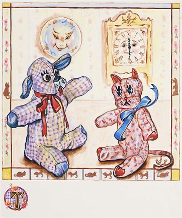 Framed Gingham Dog And Calico Cat Print
