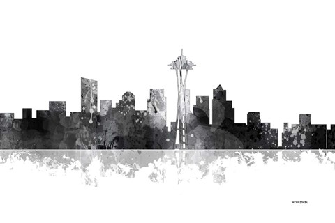 Framed Seattle Washington Skyline BG 1 Print