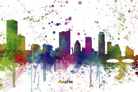 Framed Austin Texas Skyline Multi Colored 1 Print