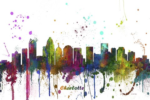 Framed Charlotte NC Skyline Multi Colored 1 Print