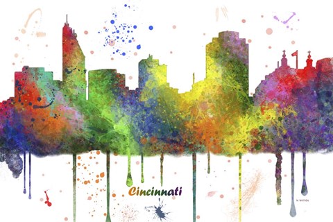 Framed Cincinnati Ohio Skyline Multi Colored 1 Print