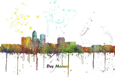 Framed Des Moines Iowa Skyline Multi Colored 1 Print