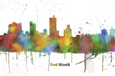 Framed Fort Worth Texas Skyline Multi Colored 1 Print
