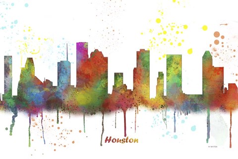Framed Houston Texas Skyline Multi Colored 1 Print
