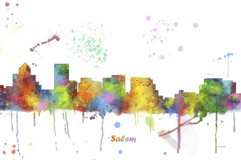 Framed Salem Oregon Skyline Multi Colored 1 Print