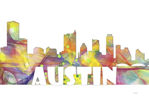 Framed Austin Texas Skyline Multi Colored 2 Print