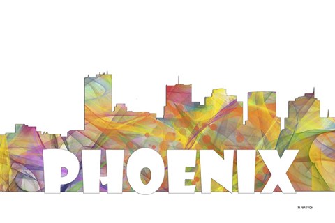 Framed Phoenix Arizona Skyline Multi Colored 2 Print