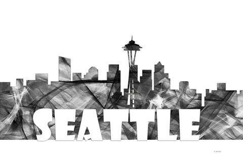 Framed Seattle Washington Skyline BG 2 Print