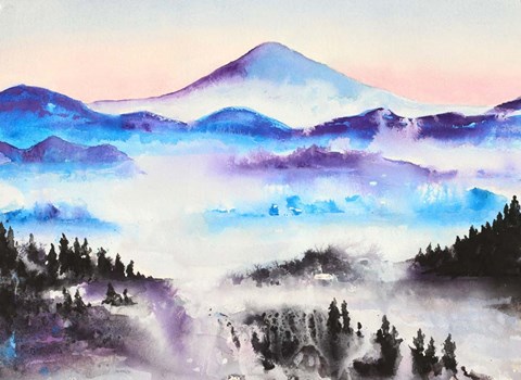 Framed Mountain Mist Landscape Print