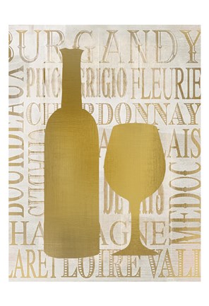 Framed Golden Wine Silhouette 1 Print