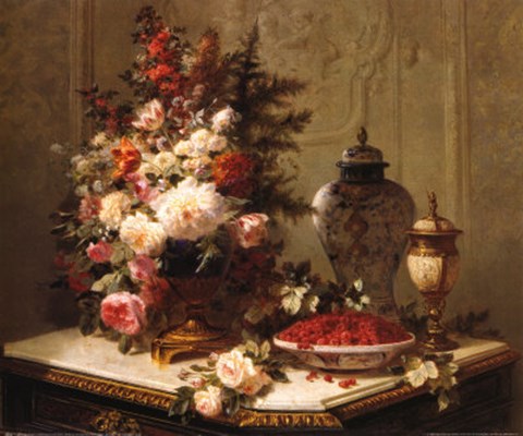 Framed Tulips and Other Flowers with Print