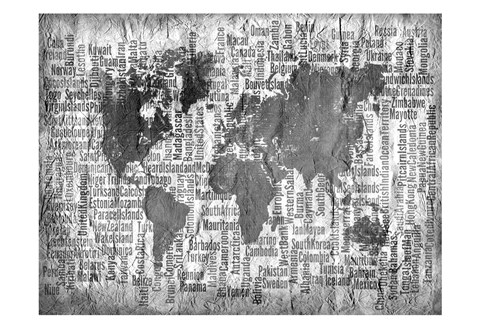 Framed Map of the World Black and White Print