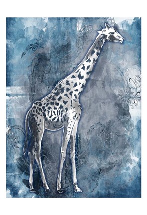 Framed Grey Blue Giraffe Print