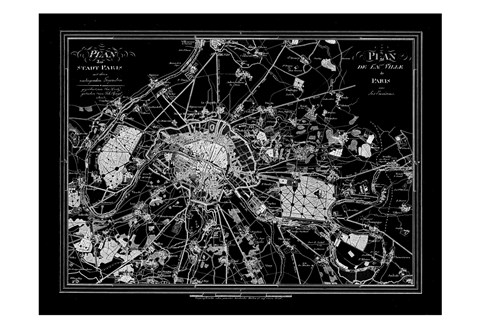 Framed Paris Map 2 BW Print