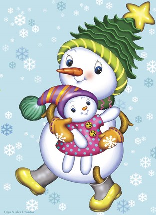 Framed Snow Girl with a Doll Print