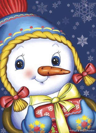 Framed Snow Girl with a Gift Print