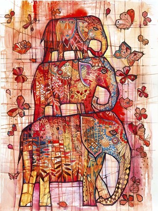 Framed Three Elephants Print