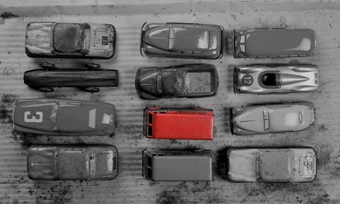 Framed Pop of Color Old Toy Cars Print