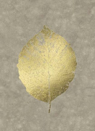 Framed Gold Foil Leaf III on Lichen Wash Print
