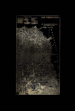Framed Gold Foil City Map San Francisco on Black Print
