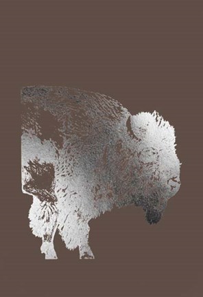 Framed Silver Foil Buffalo on Bitter Chocolate Print