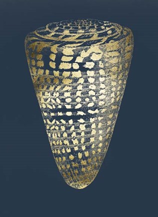 Framed Gold Foil Shell I on Cobalt Print