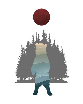 Framed Blue Ombre Mountains in Standing Bear Silhouette Print