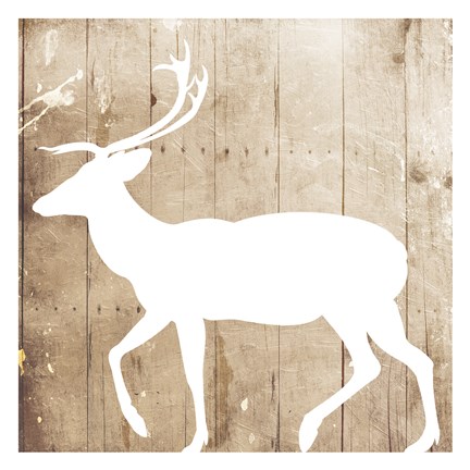 Framed White On Wood Deer Mate Print