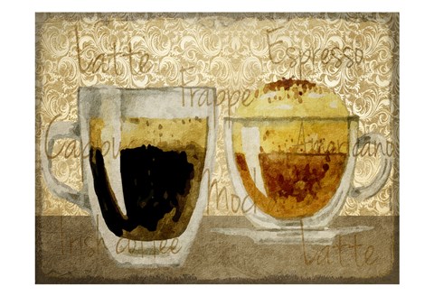 Framed Damask Coffee 1 Print