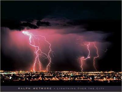 Framed Lightning Over the City Print