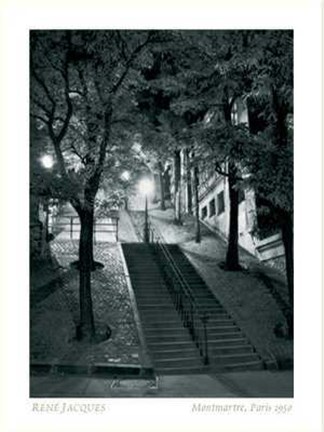 Framed Rene Jacques - Montmartre, Paris 1950 Size 23.75x31.5 Print