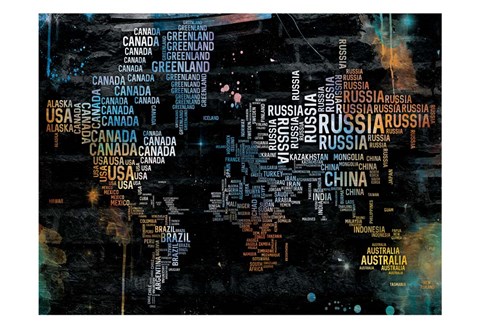 Framed World Text Map Print