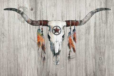 Framed Longhorn on Wood Print