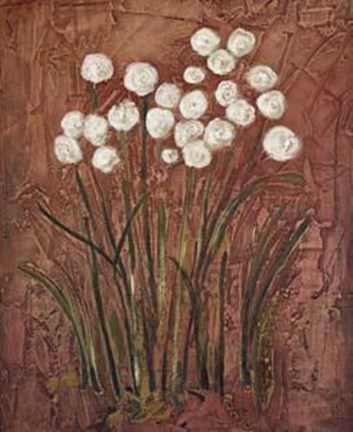 Framed White Flowers on Red I Print