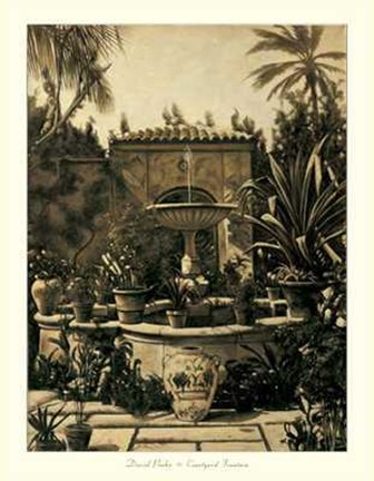 Framed David Parks - Courtyard Fountain Size 27.5x35.5 Print