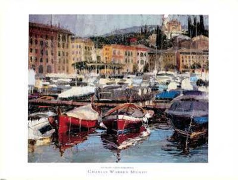 Framed Red Boats Santa Margherita Print
