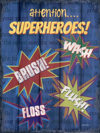 Framed Superheroes Bath I Print