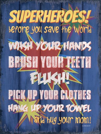 Framed Superheroes Bath II Print