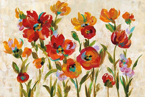 Framed July in the Garden I Cream Print