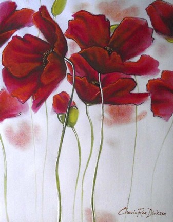 Framed Red Poppies on White Print