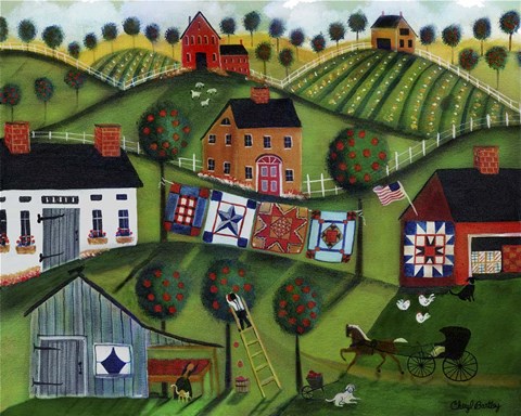 Framed Amish Folk Art Quilts Print
