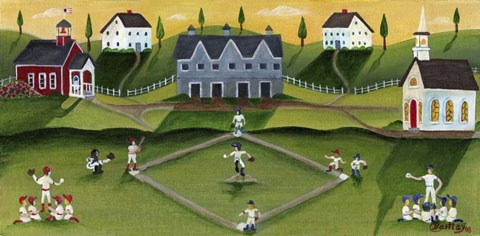 Framed Baseball Game School Church Village Print