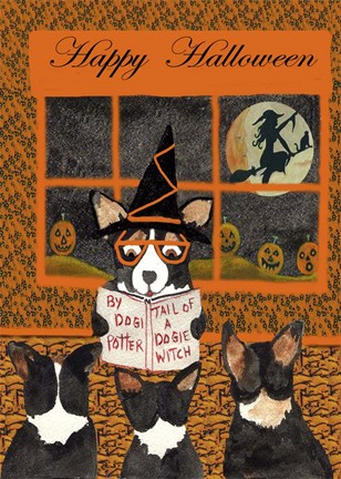 Framed Halloween Tail of Dogie Witch Print
