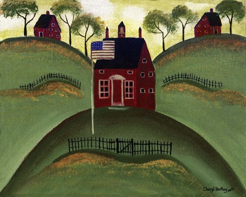 Framed Red School House Barn Print