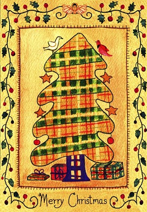 Framed Merry Christmas Birds Tree Print