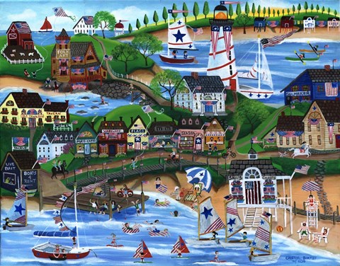 Framed Old New England Seaside 4th of July Celebration Print