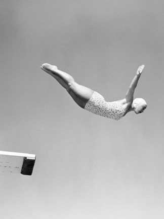 Framed Woman Swan Dive Off Diving Board, 1950 Print